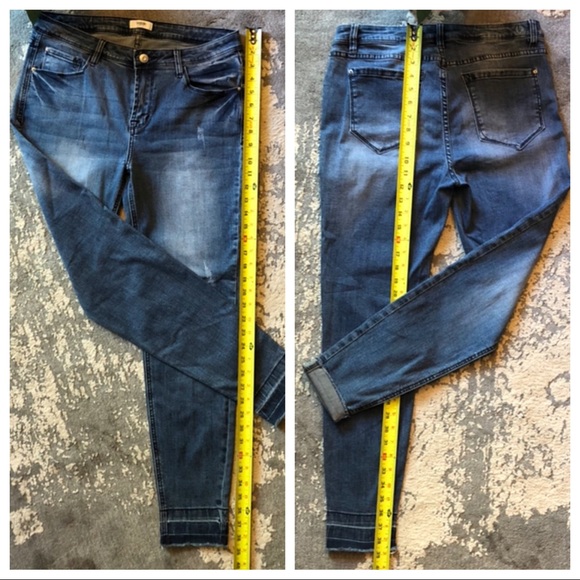 Stretch Fit Kensie Raw Hem Skinny Distressed Jeans - Picture 8 of 8